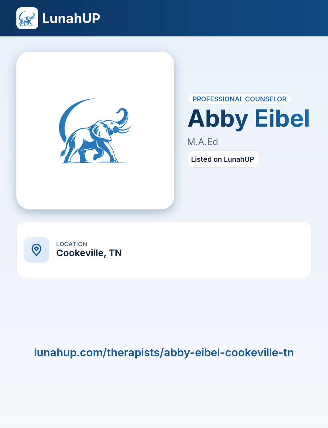 Abby Eibel, M.A.Ed. Professional counselor.