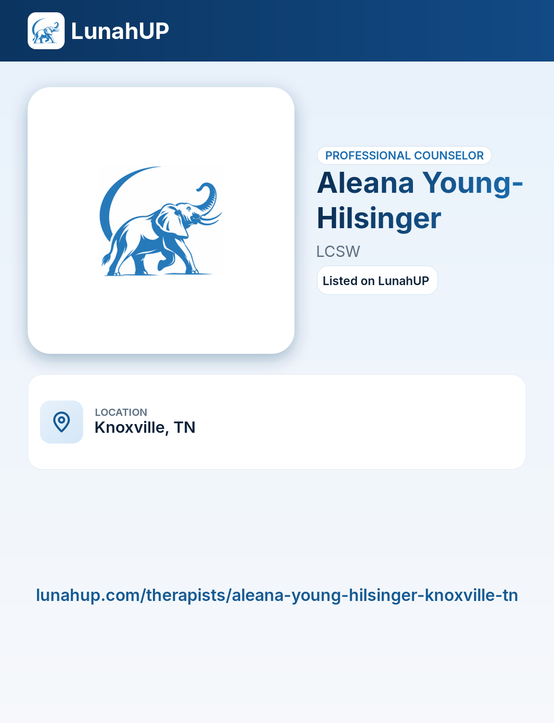 Aleana Young-Hilsinger, LCSW. Professional counselor.