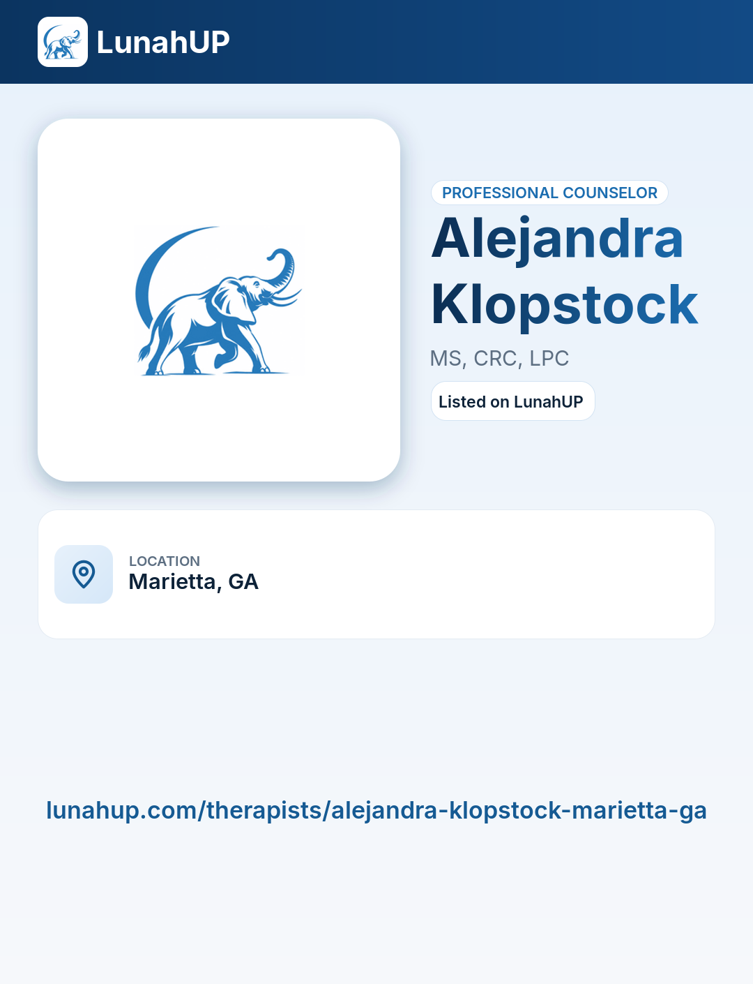 Alejandra Klopstock, MS, CRC, LPC. Professional counselor.