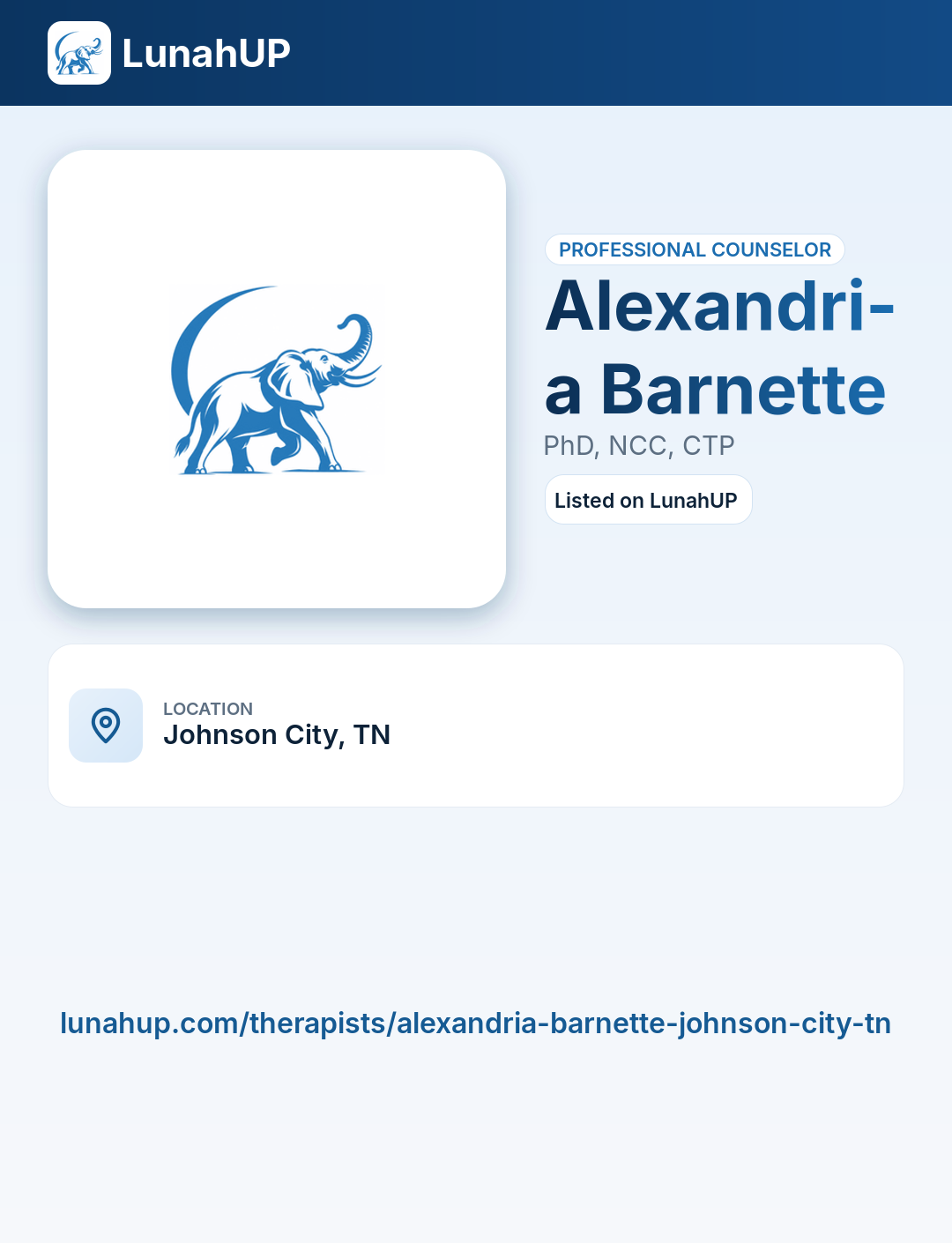Alexandria Barnette, PhD, NCC, CTP. Professional counselor. 