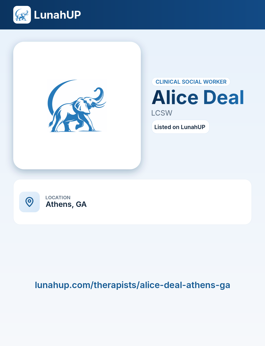 Alice Deal, LCSW. Clinical social worker.