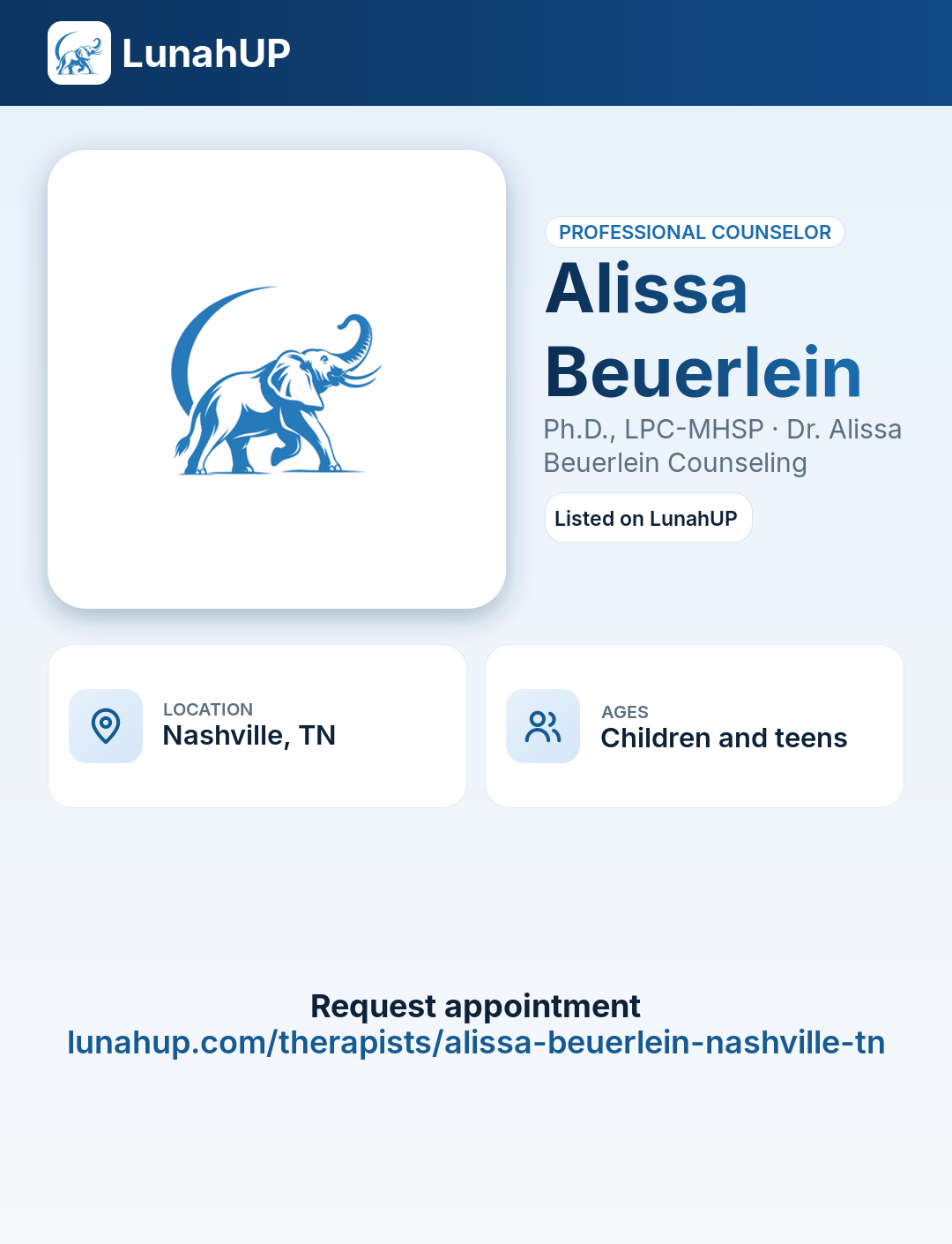 Alissa Beuerlein, Ph.D., LPC-MHSP. Professional counselor. For children & teens. 