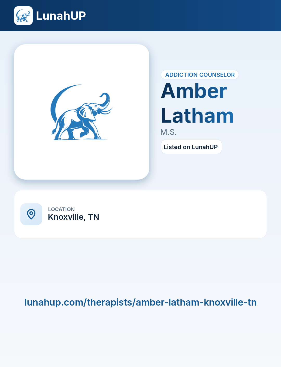 Amber Latham, M.S.. Addiction counselor. 