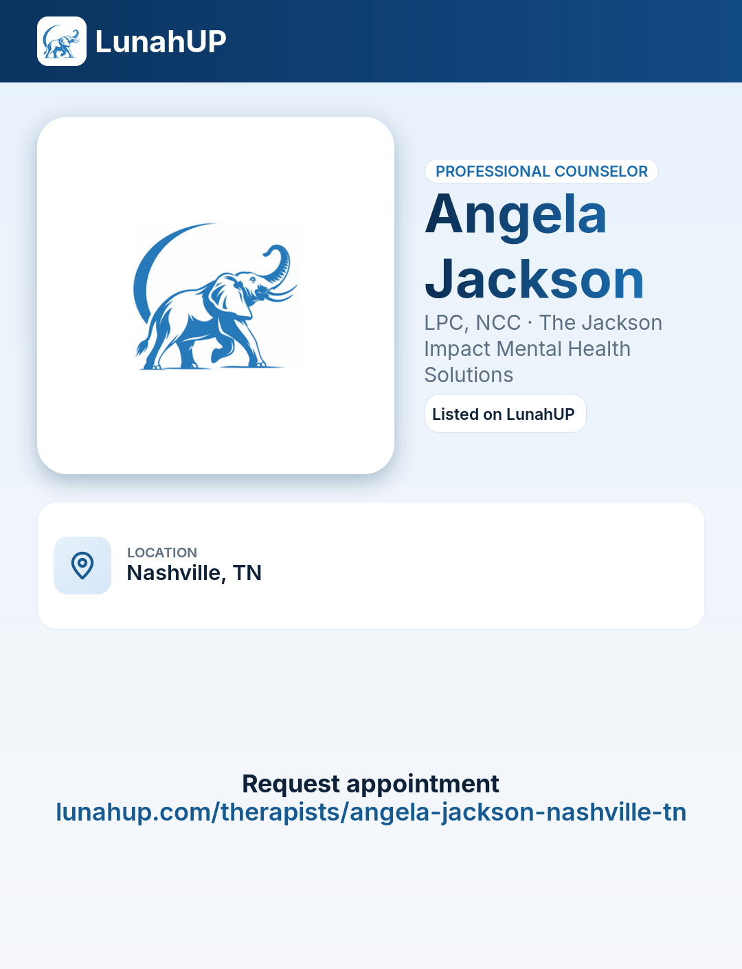 Angela Jackson, LPC, NCC. Professional counselor.
