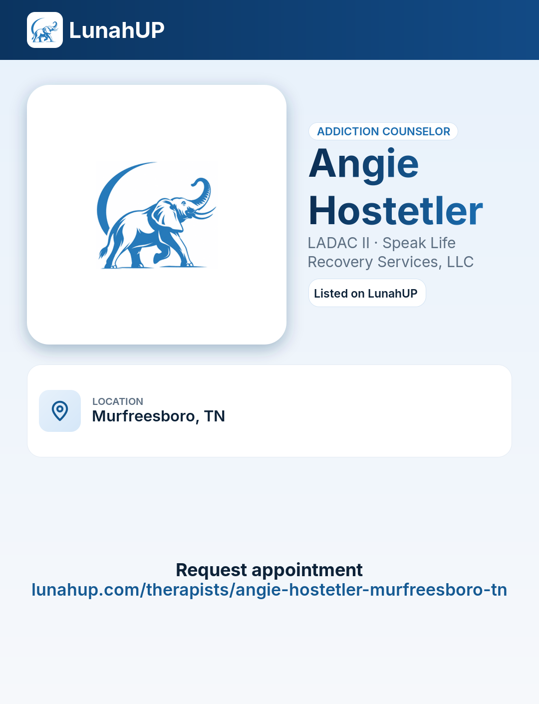 Angie Hostetler, LADAC II. Addiction counselor.