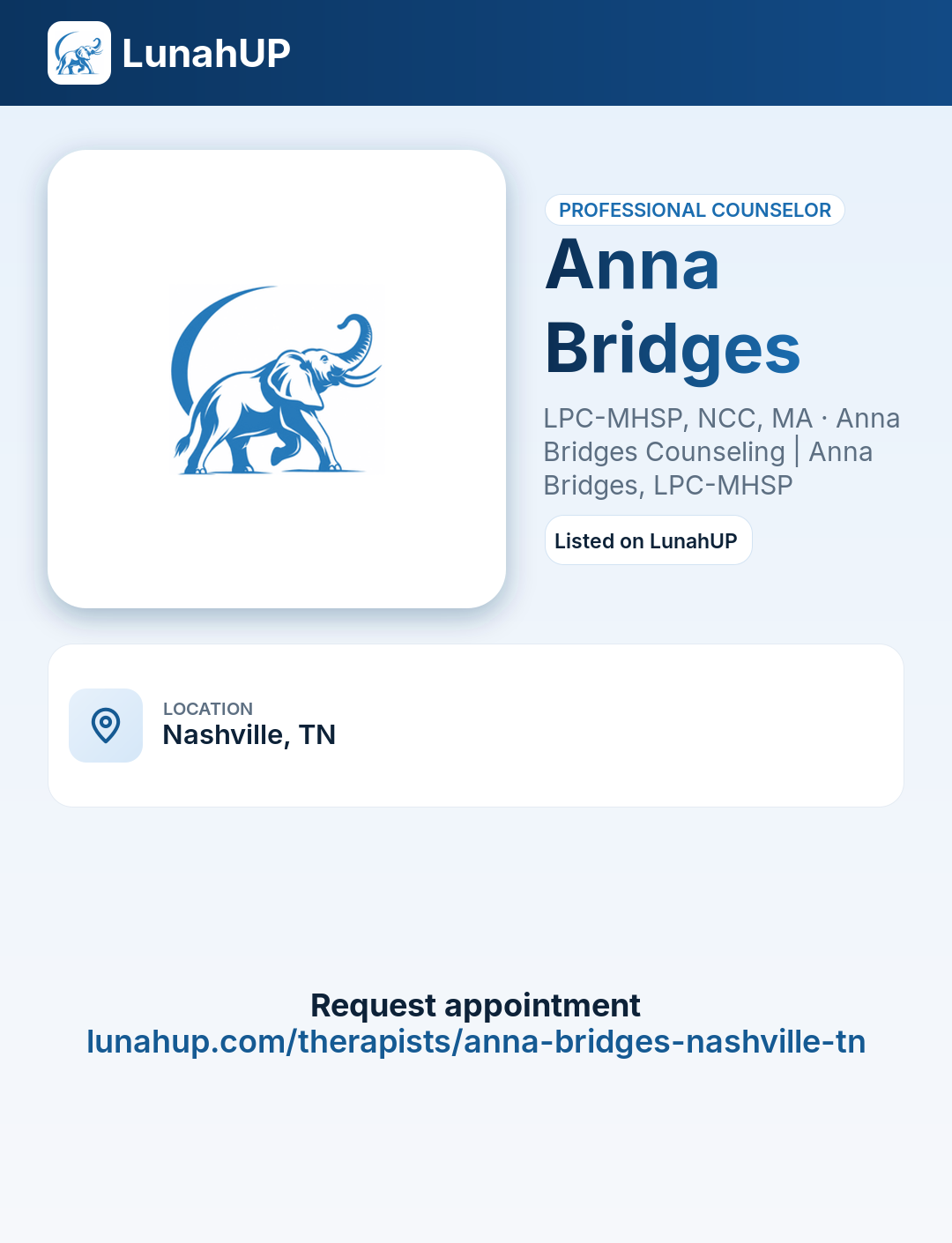 Anna Bridges, LPC-MHSP, NCC, MA. Professional counselor.