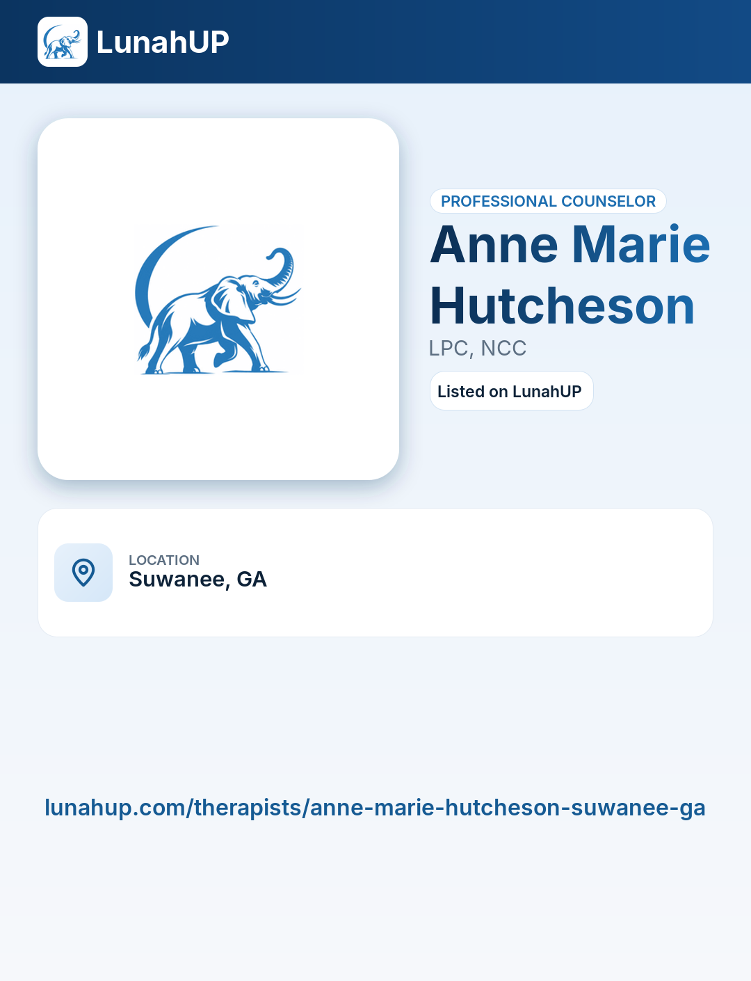 Anne Marie Hutcheson, LPC, NCC. Professional counselor. 