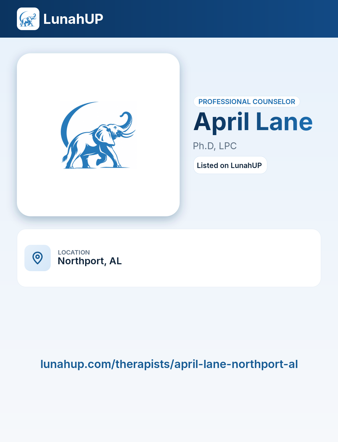 April Lane, Ph.D, LPC. Professional counselor.