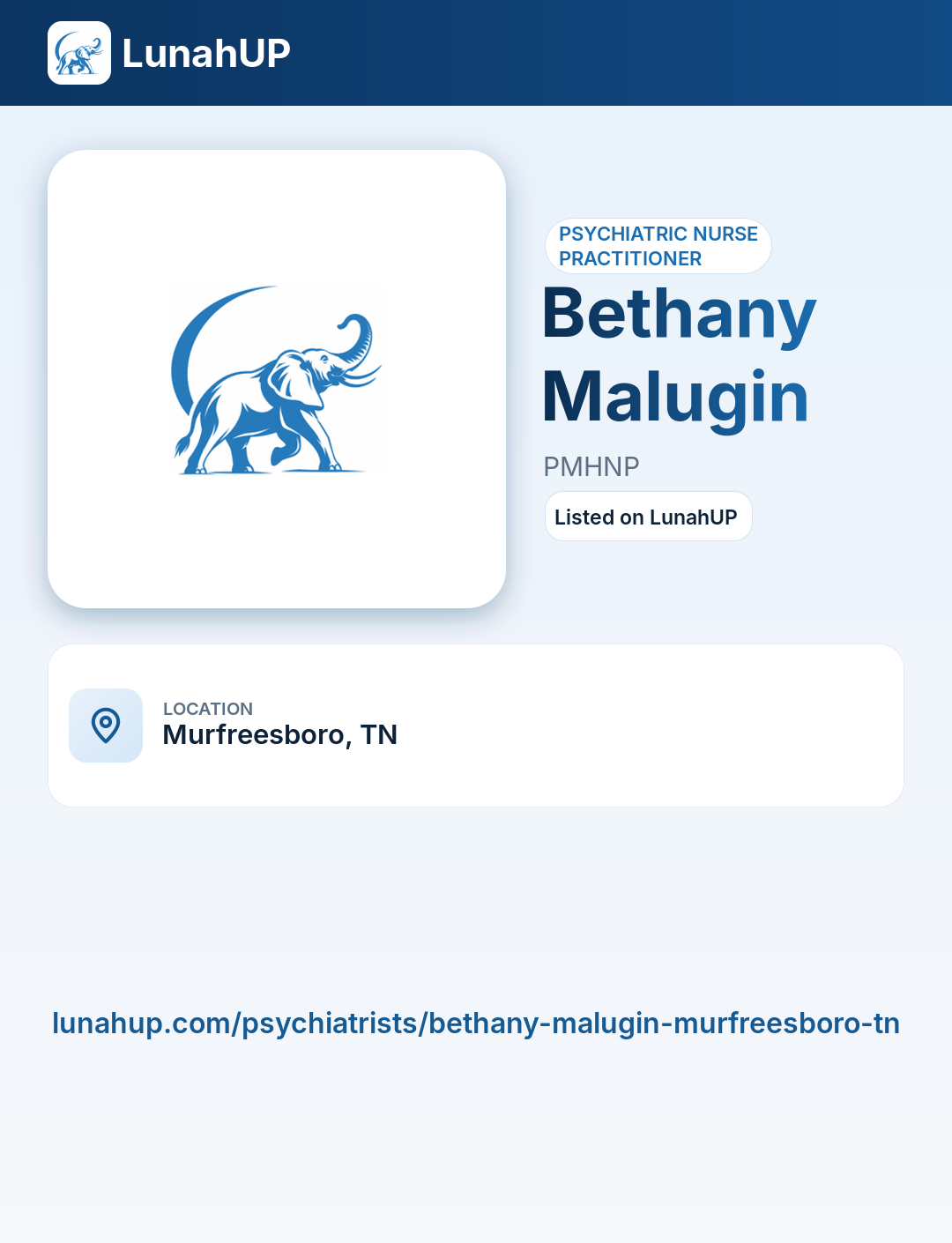 Bethany Malugin, PMHNP. Psychiatric nurse practitioner.