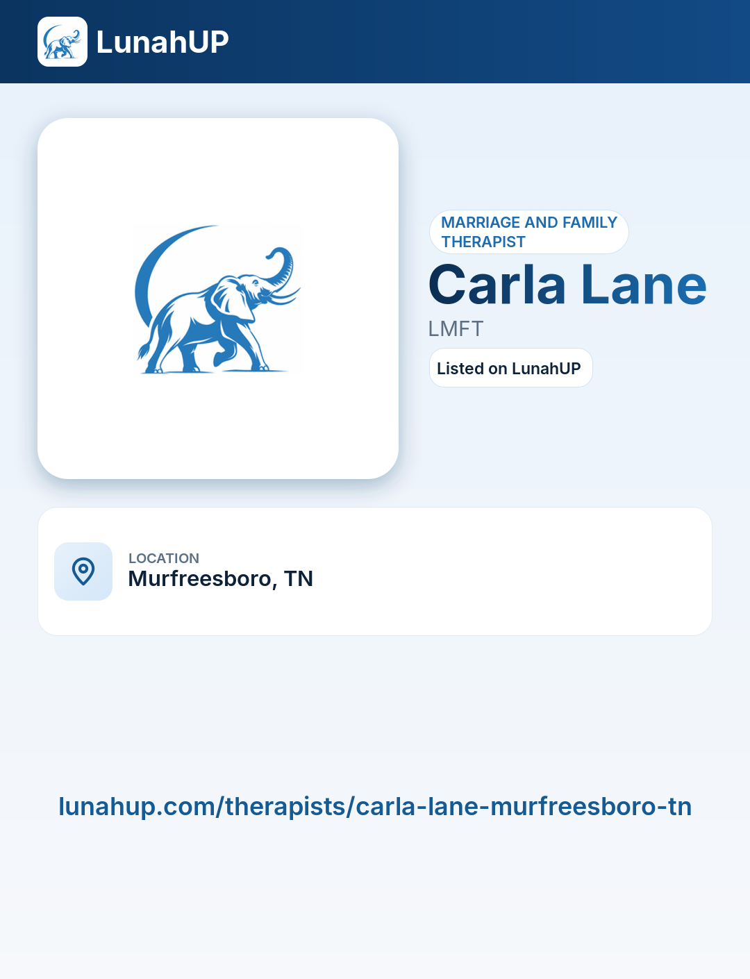 Carla Lane, LMFT. Marriage and family therapist.