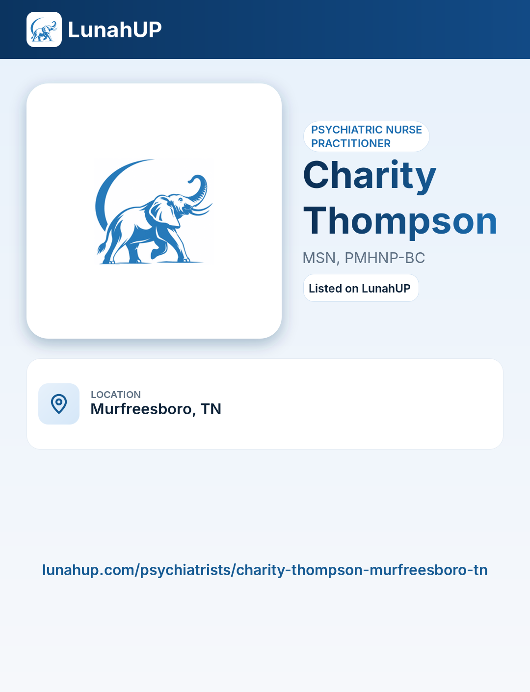 Charity Thompson, MSN, PMHNP-BC. Psychiatric nurse practitioner. 