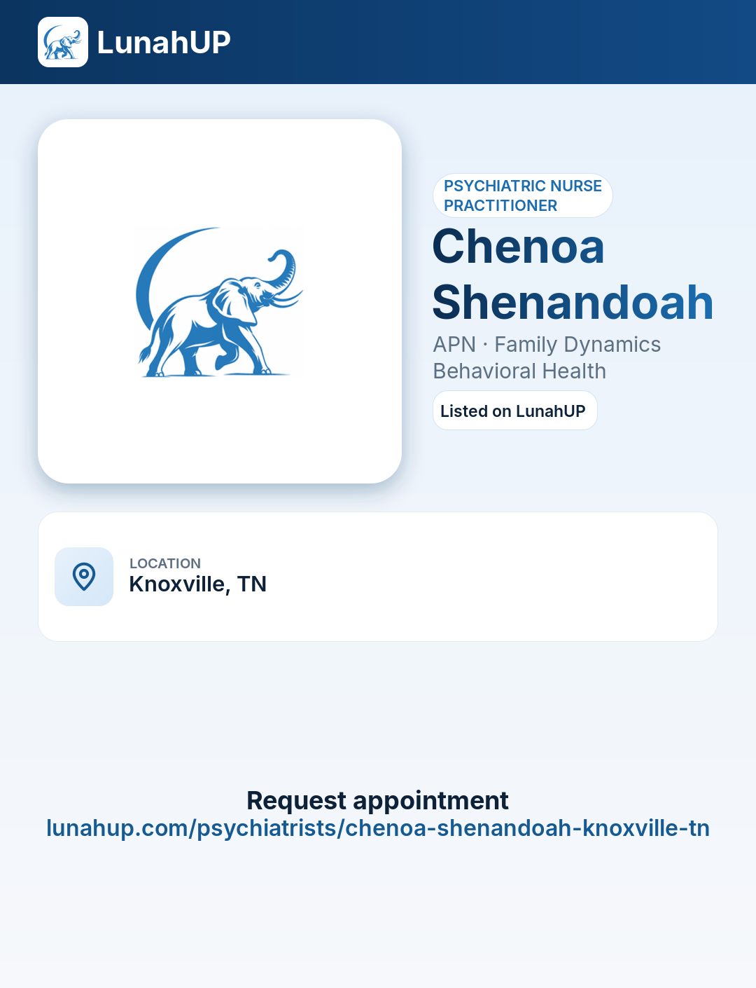 Chenoa Shenandoah, APN. Psychiatric nurse practitioner. 