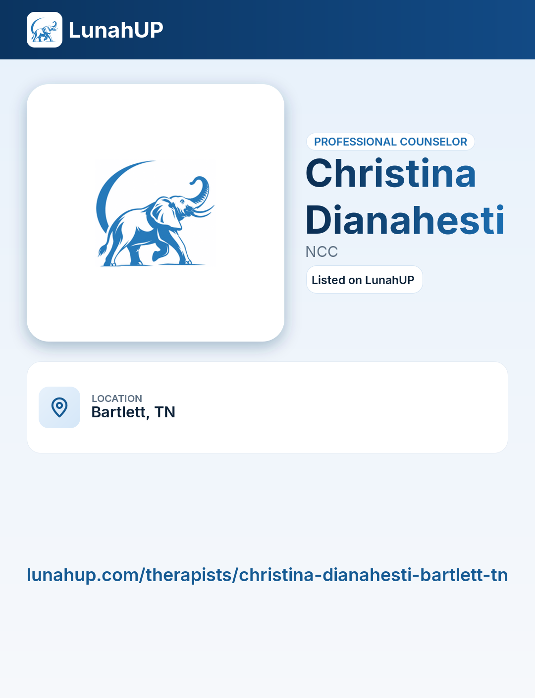 Christina Dianahesti, NCC. Professional counselor.