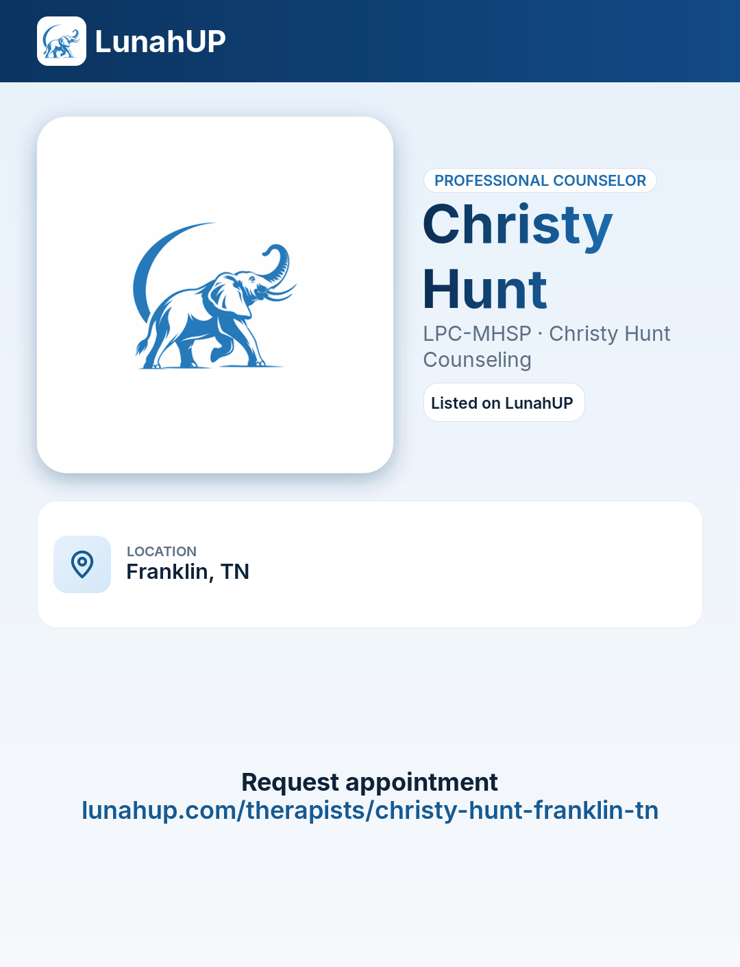 Christy Hunt, LPC-MHSP. Professional counselor.