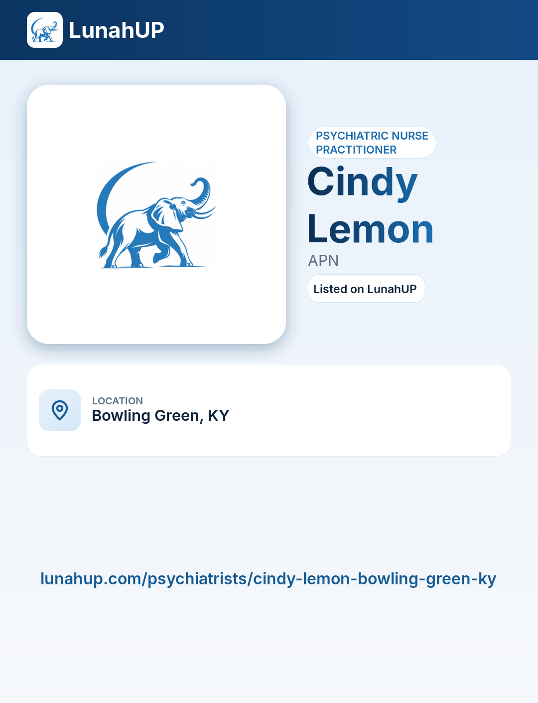 Cindy Lemon, APN. Psychiatric nurse practitioner.