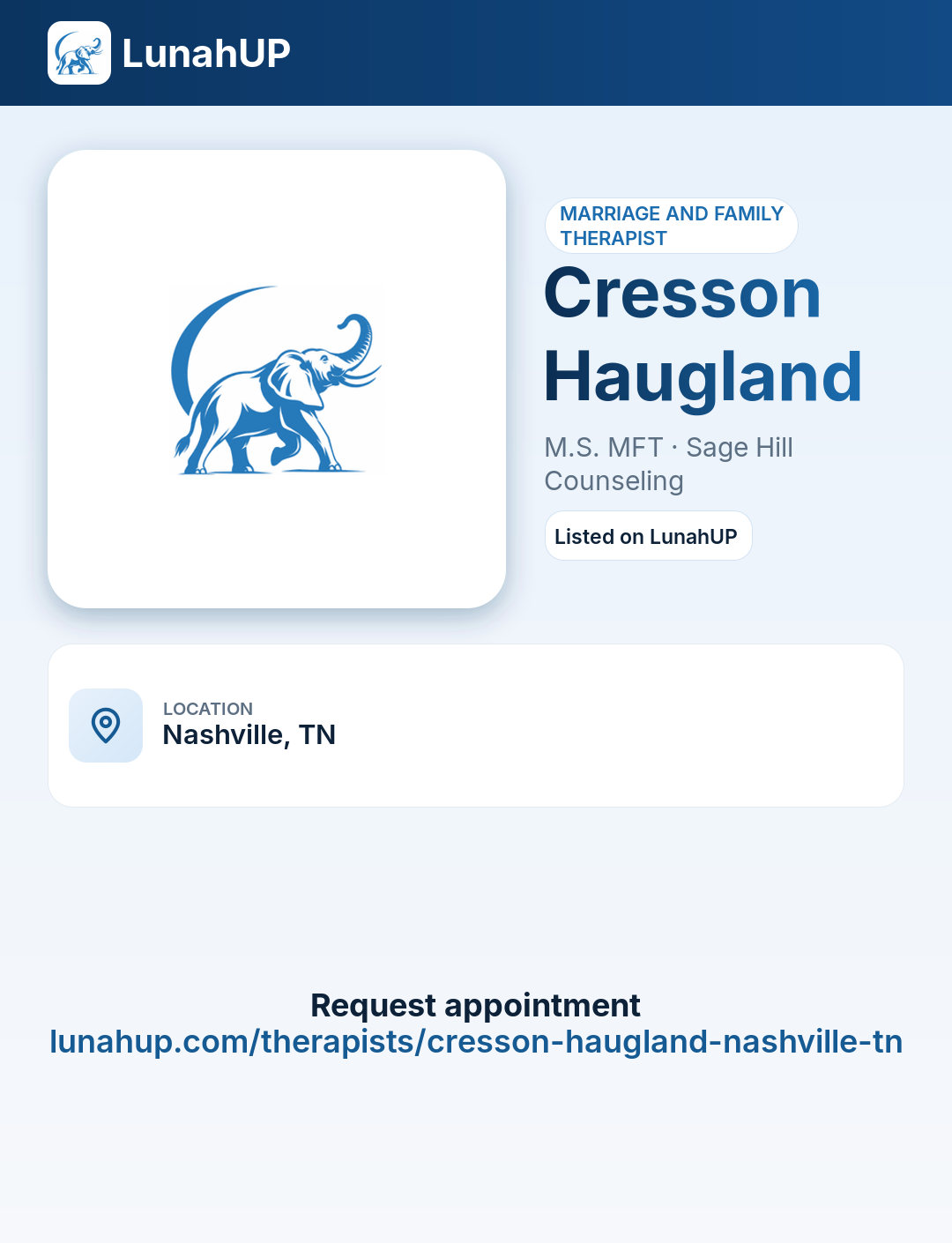 Cresson Haugland, M.S. MFT. Marriage and family therapist. 