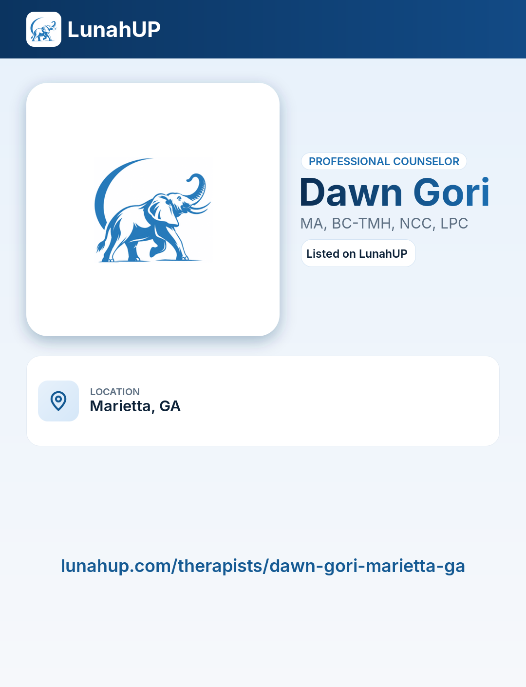 Dawn Gori, MA, BC-TMH, NCC, LPC. Professional counselor.
