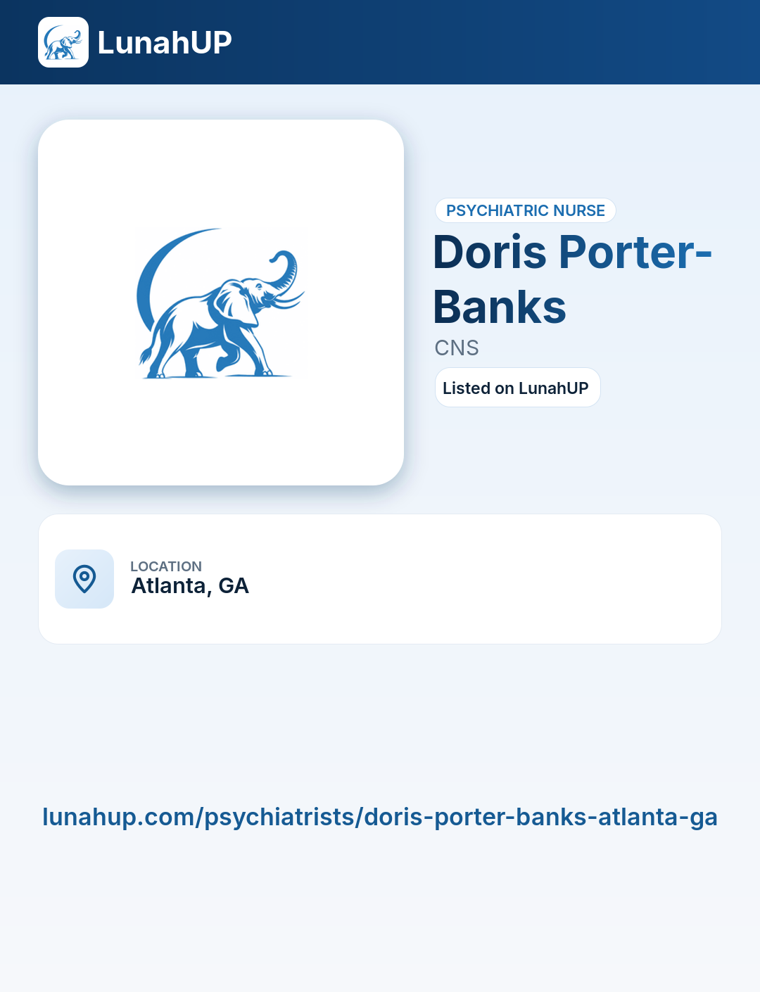 Doris Porter-Banks, CNS. Psychiatric nurse. 
