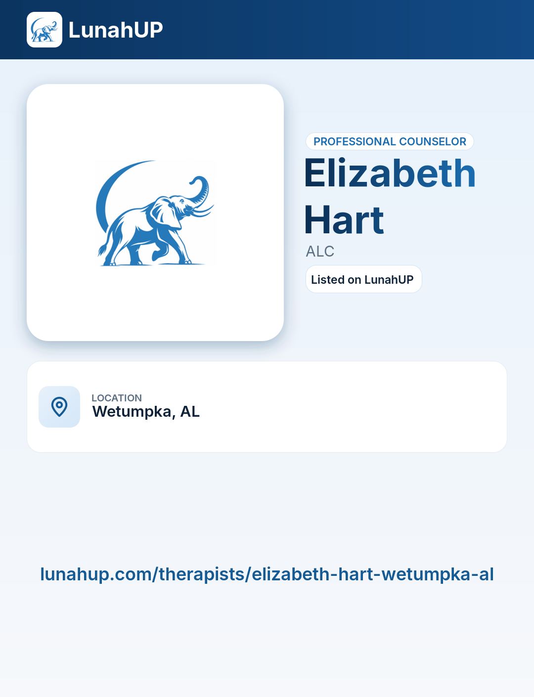 Elizabeth Hart, ALC. Professional counselor. 