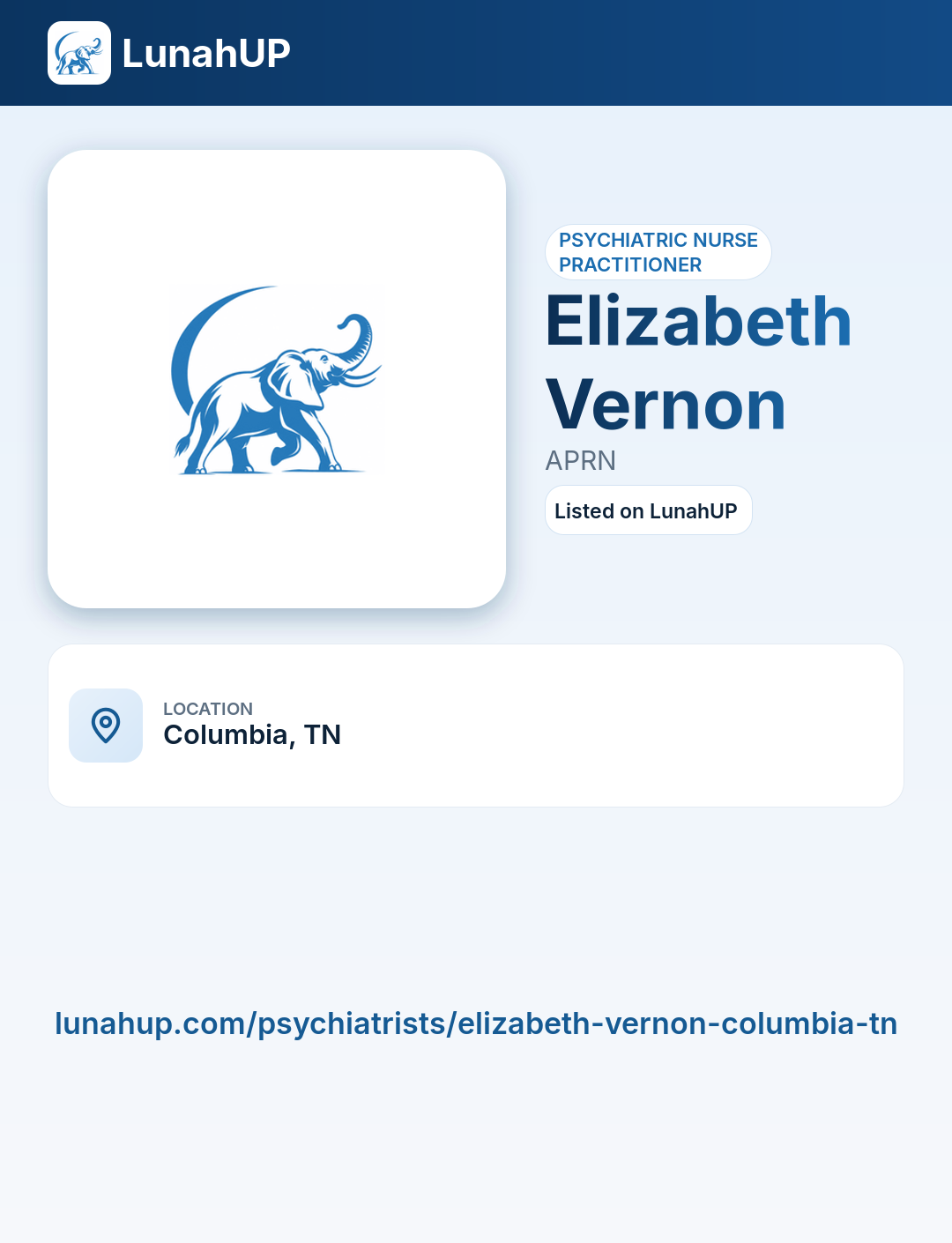 Elizabeth Vernon, APRN. Psychiatric nurse practitioner.