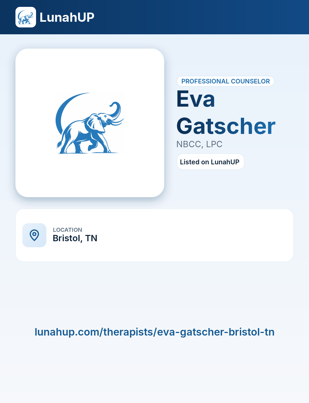 Eva Gatscher, NBCC, LPC. Professional counselor.