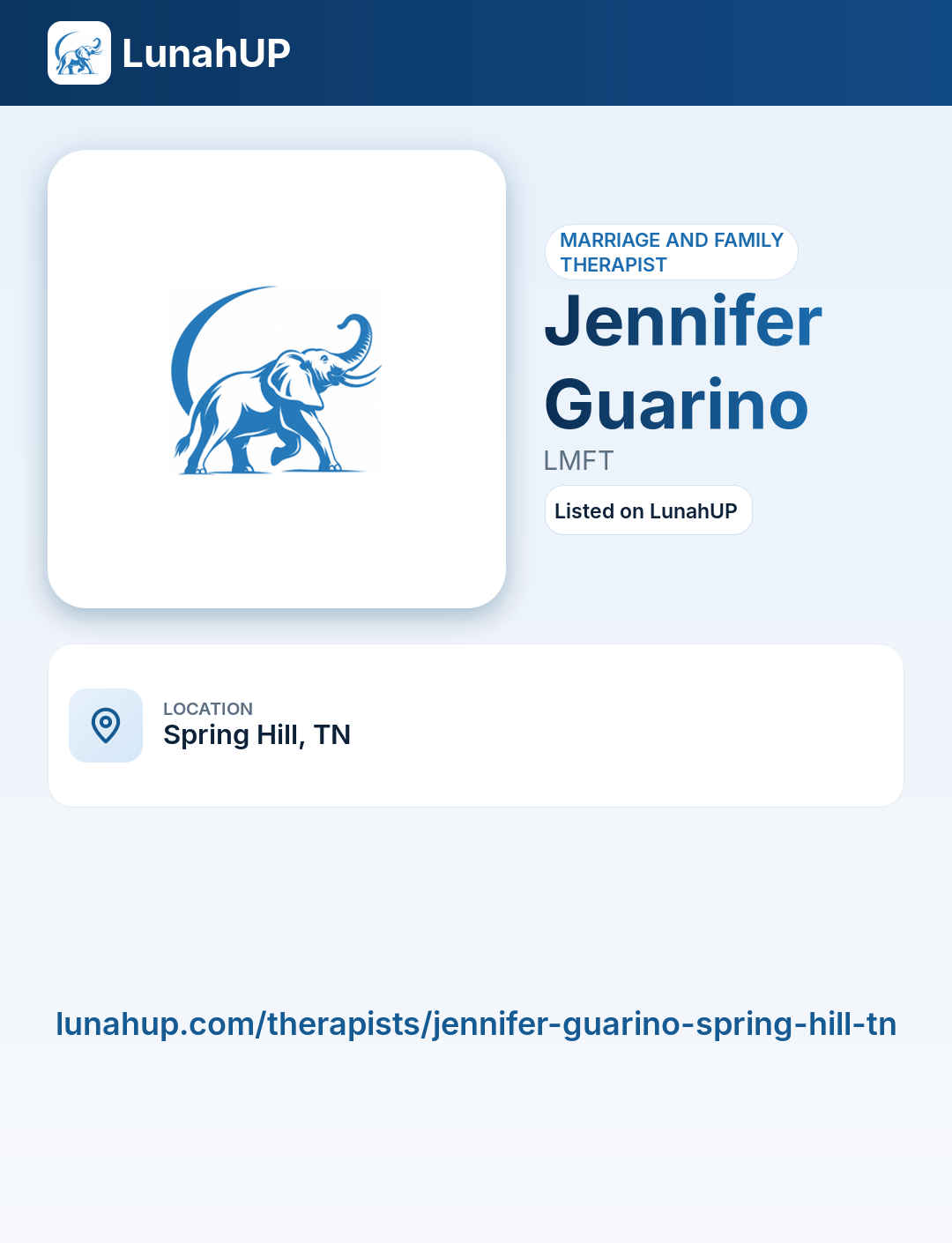 Jennifer Guarino, LMFT. Marriage and family therapist.