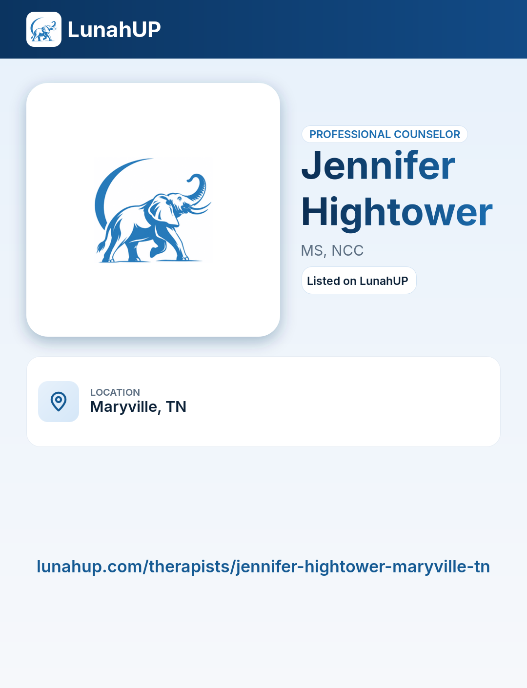 Jennifer Hightower, MS, NCC. Professional counselor. 