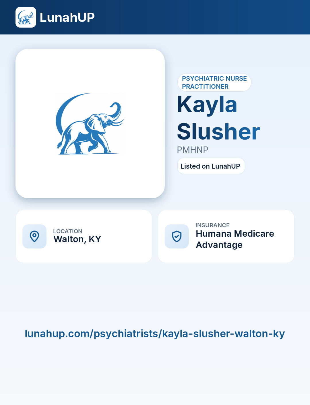 Kayla Slusher, PMHNP. Psychiatric nurse practitioner.