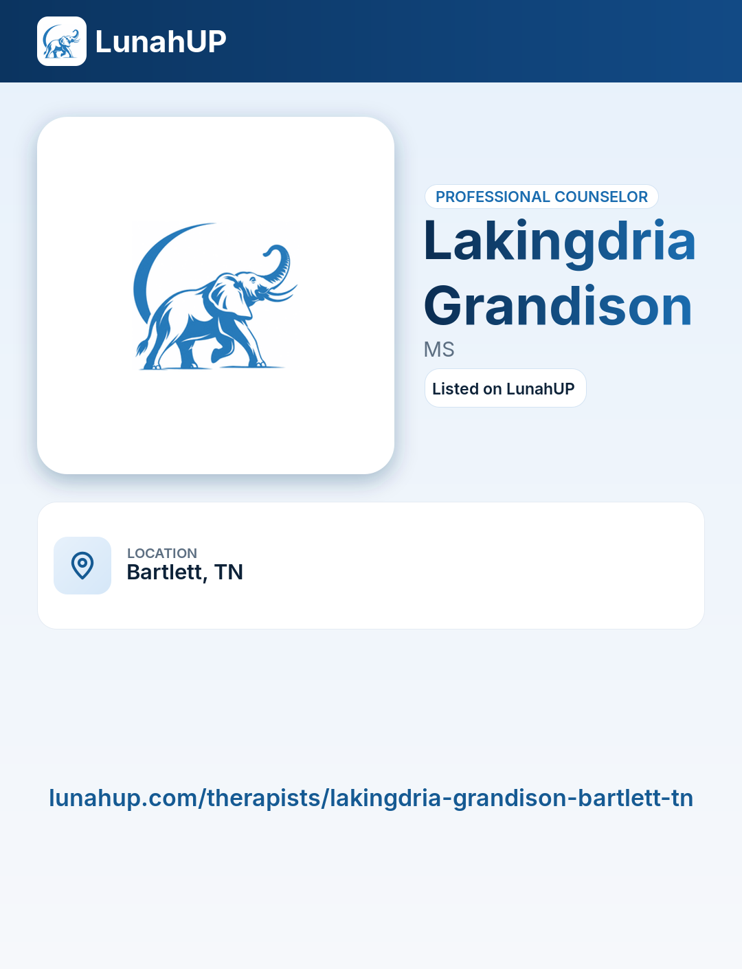 Lakingdria Grandison, MS. Professional counselor. 