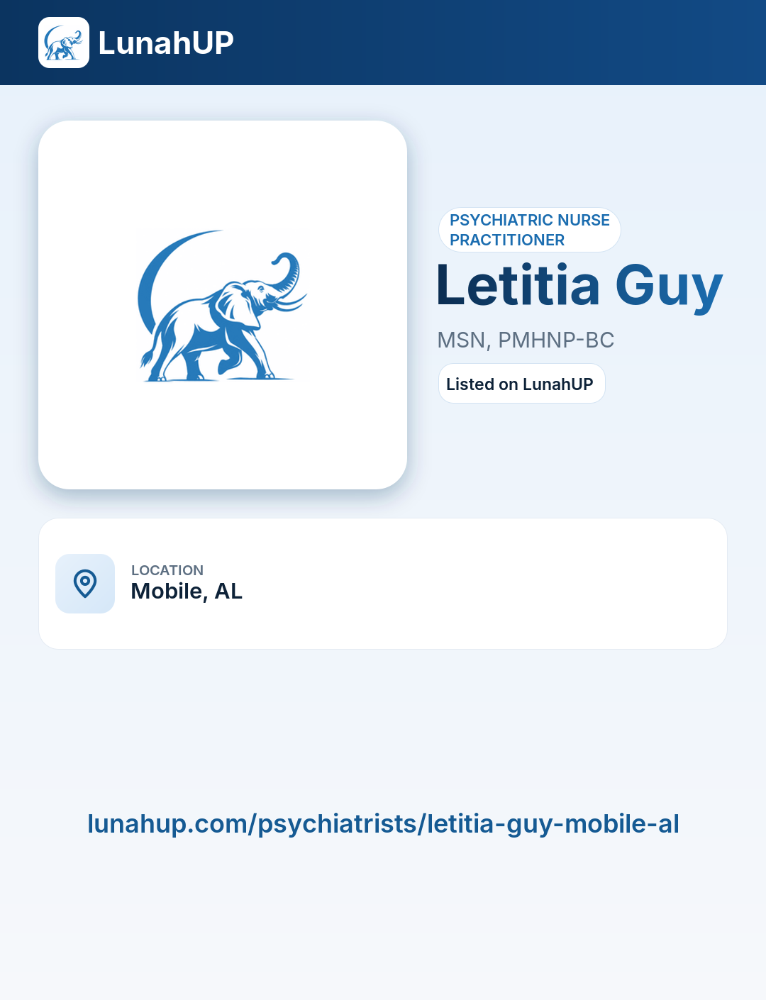 Letitia Guy, MSN, PMHNP-BC. Psychiatric nurse practitioner.