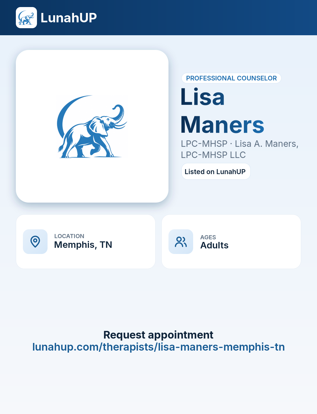 Lisa Maners, LPC-MHSP. Professional counselor. For adults.