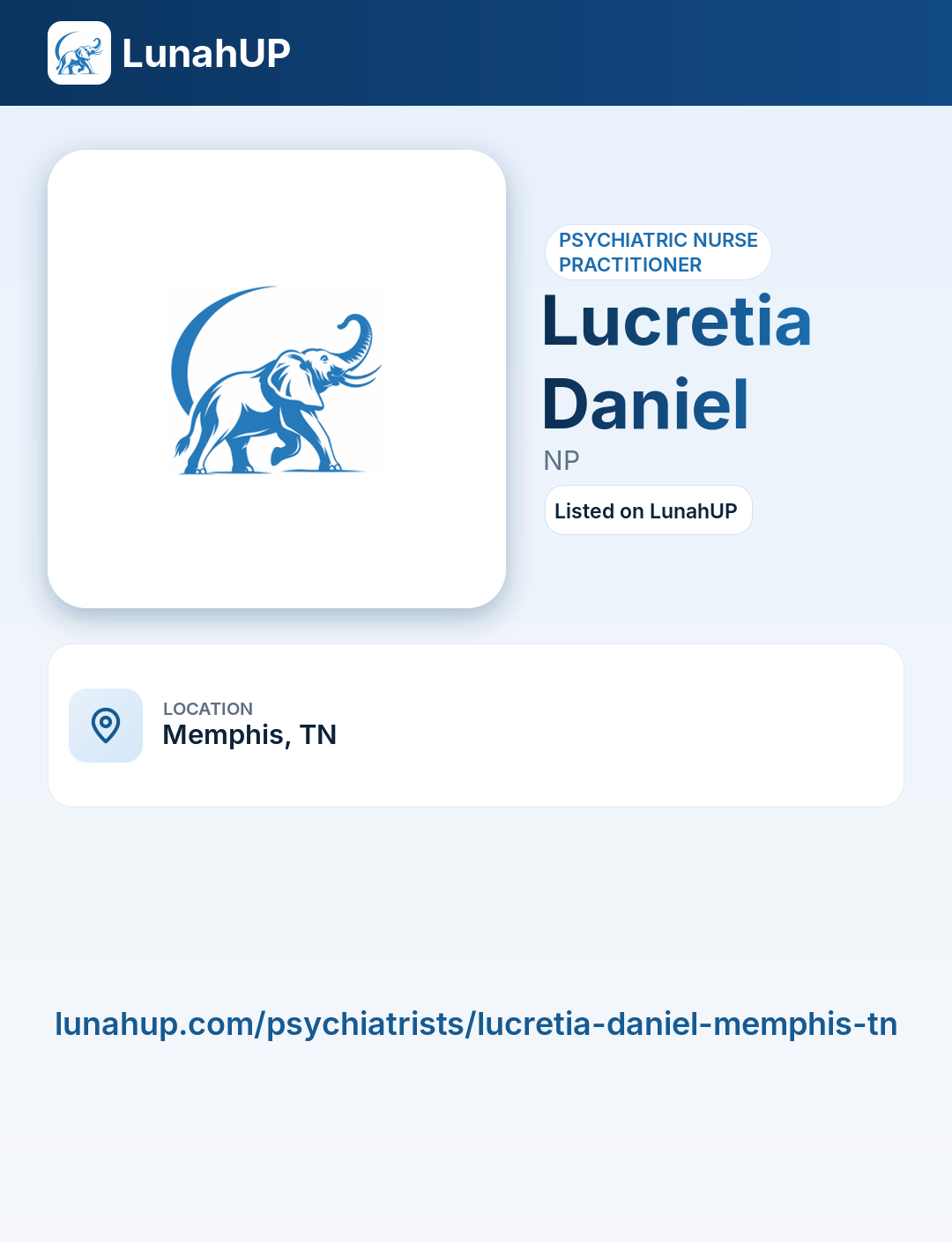 Lucretia Daniel, NP. Psychiatric nurse practitioner. 