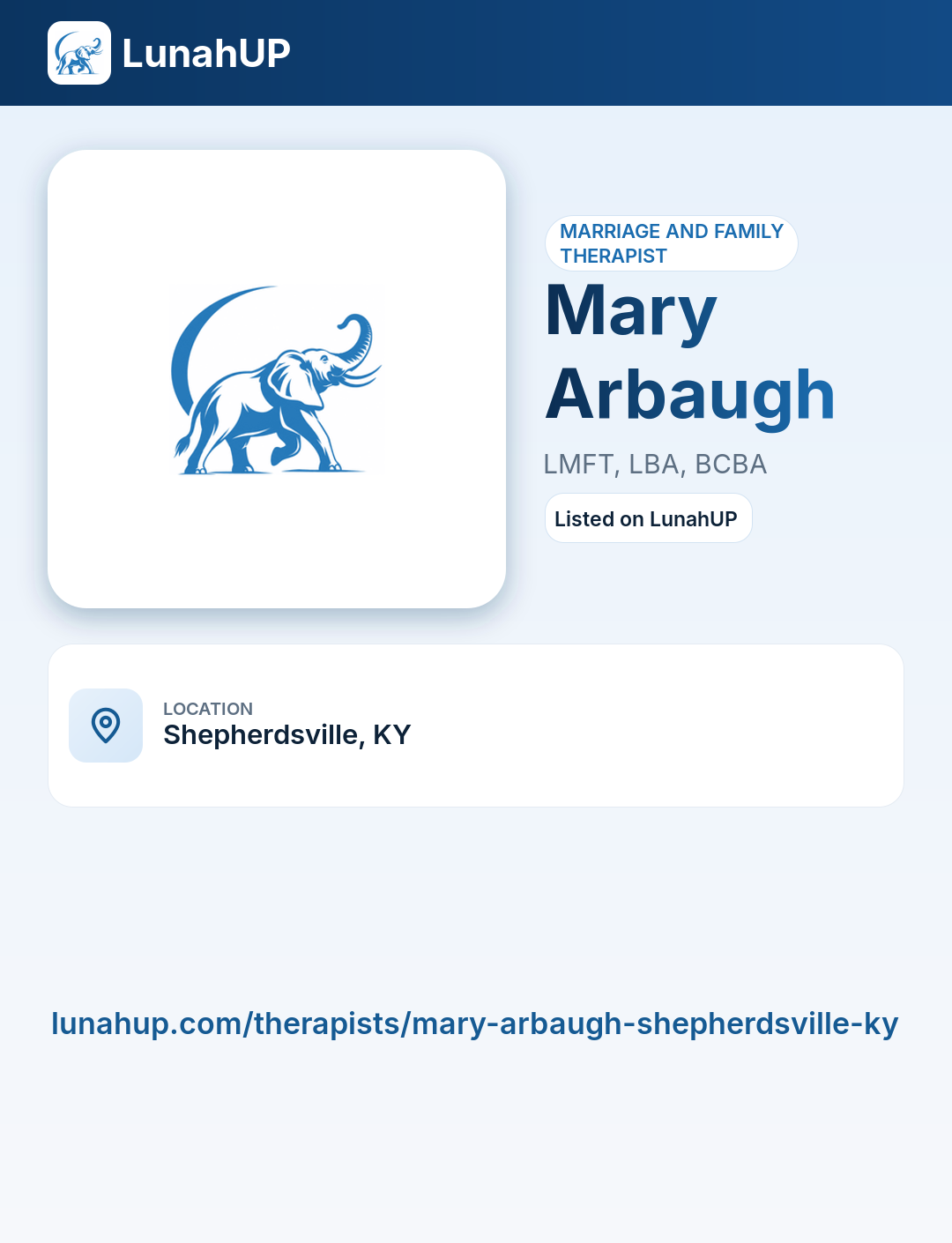 Mary Arbaugh, LMFT, LBA, BCBA. Marriage and family therapist. 