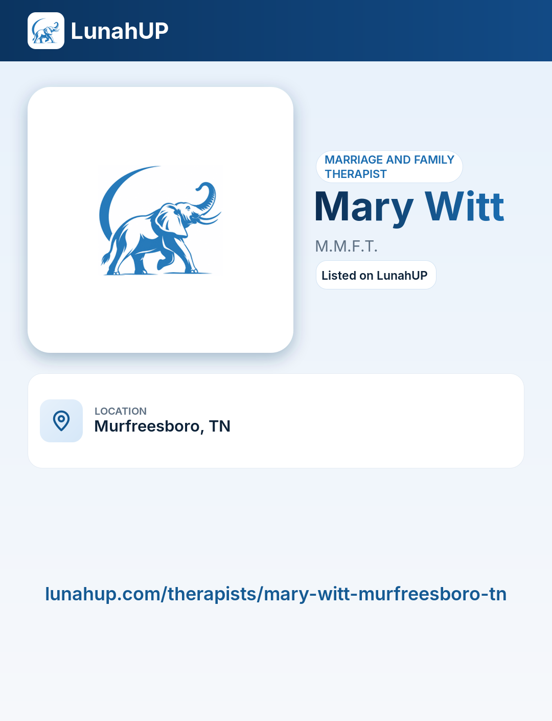 Mary Witt, M.M.F.T.. Marriage and family therapist.