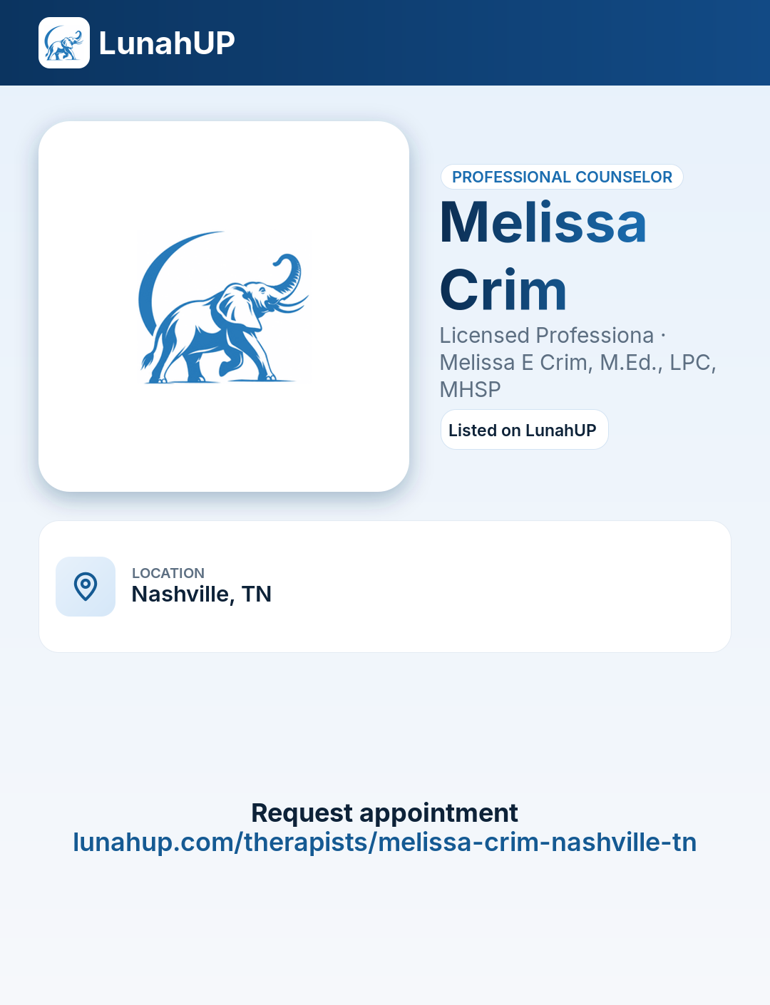 Melissa Crim, Licensed Professiona. Professional counselor. 