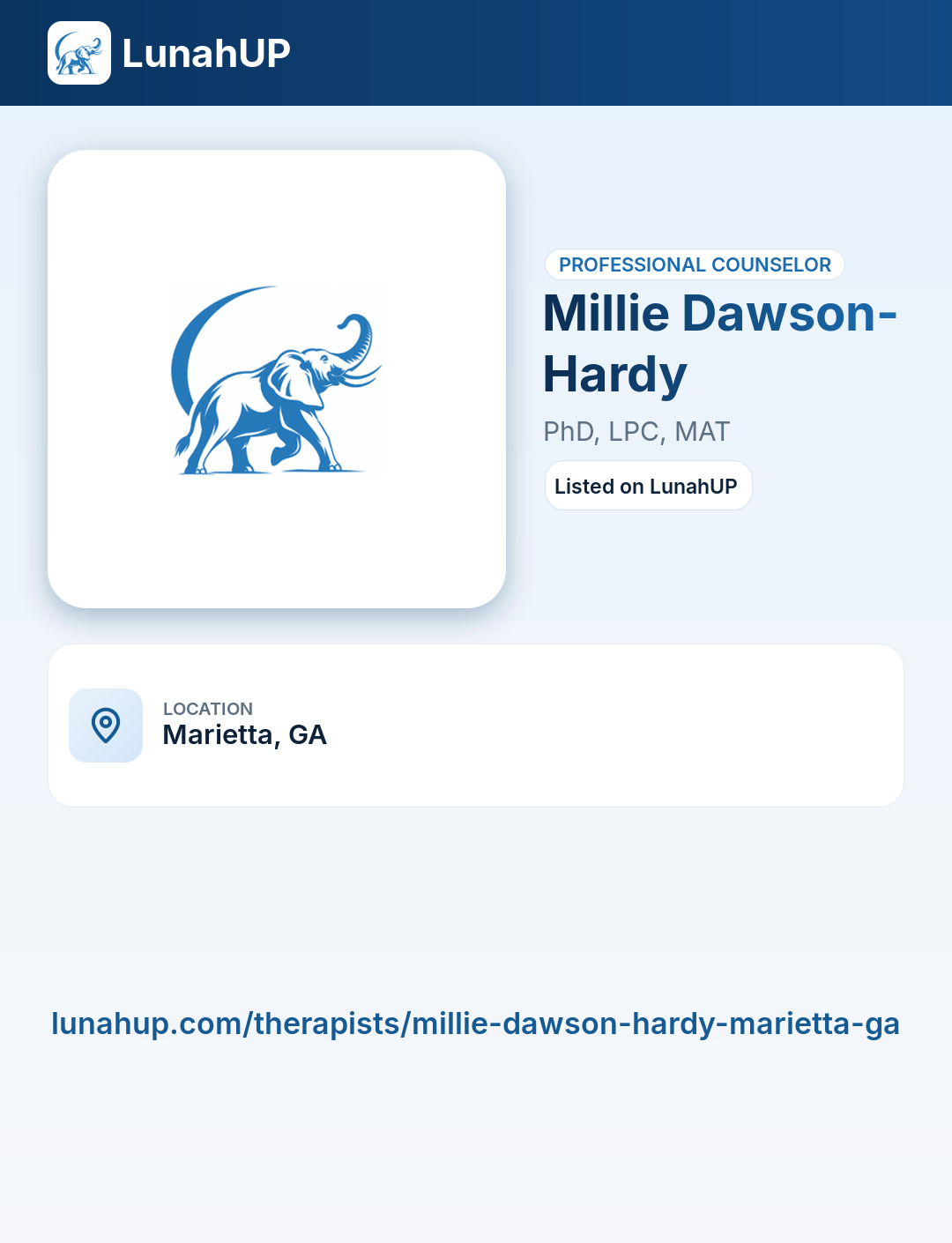 Millie Dawson-Hardy, PhD, LPC, MAT. Professional counselor. 
