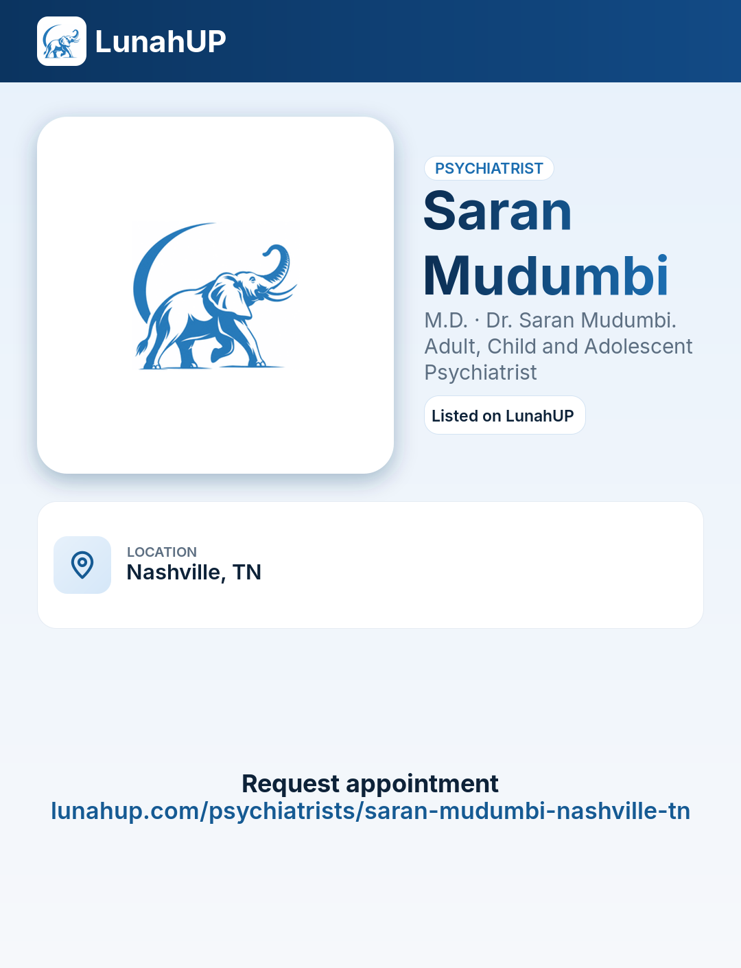 Saran Mudumbi, M.D.. Psychiatrist.
