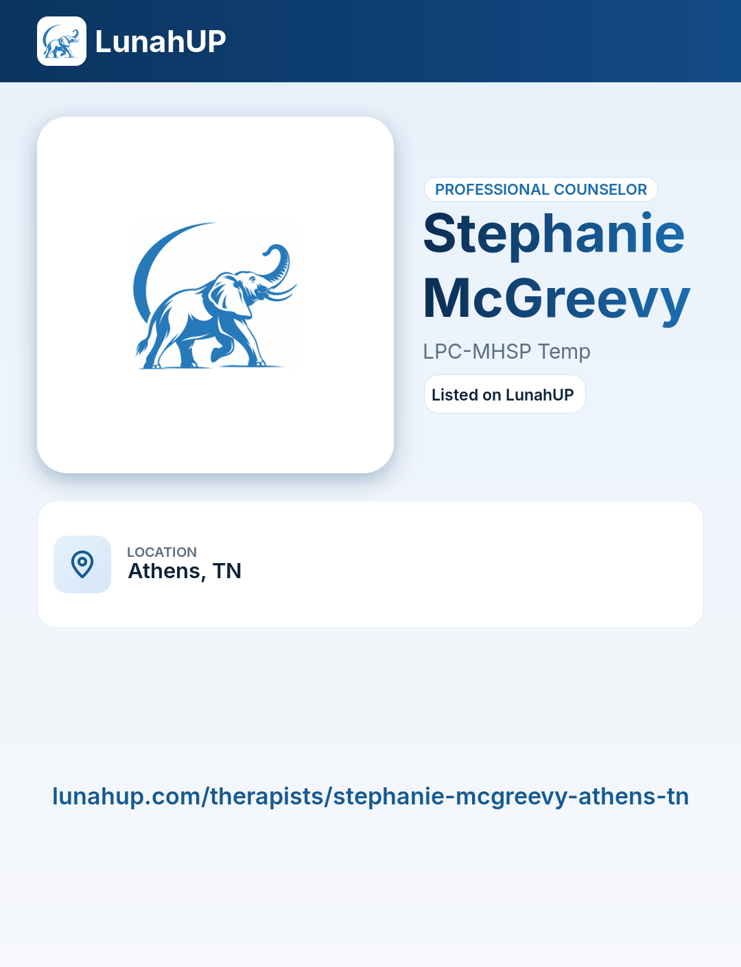 Stephanie McGreevy, LPC-MHSP Temp. Professional counselor.