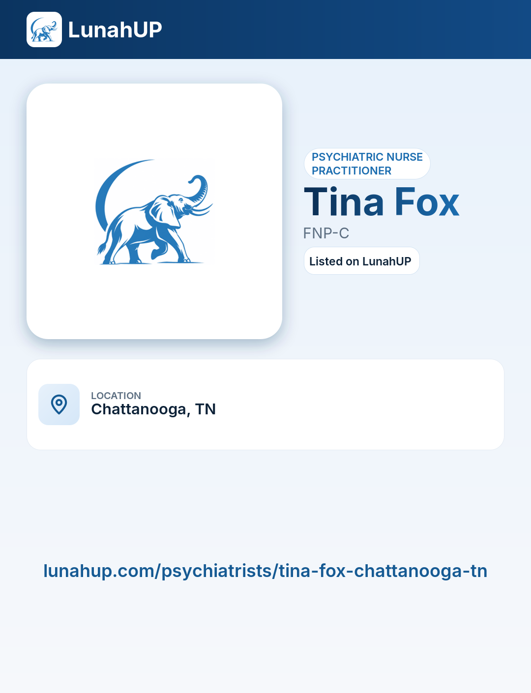 Tina Fox, FNP-C. Psychiatric nurse practitioner.