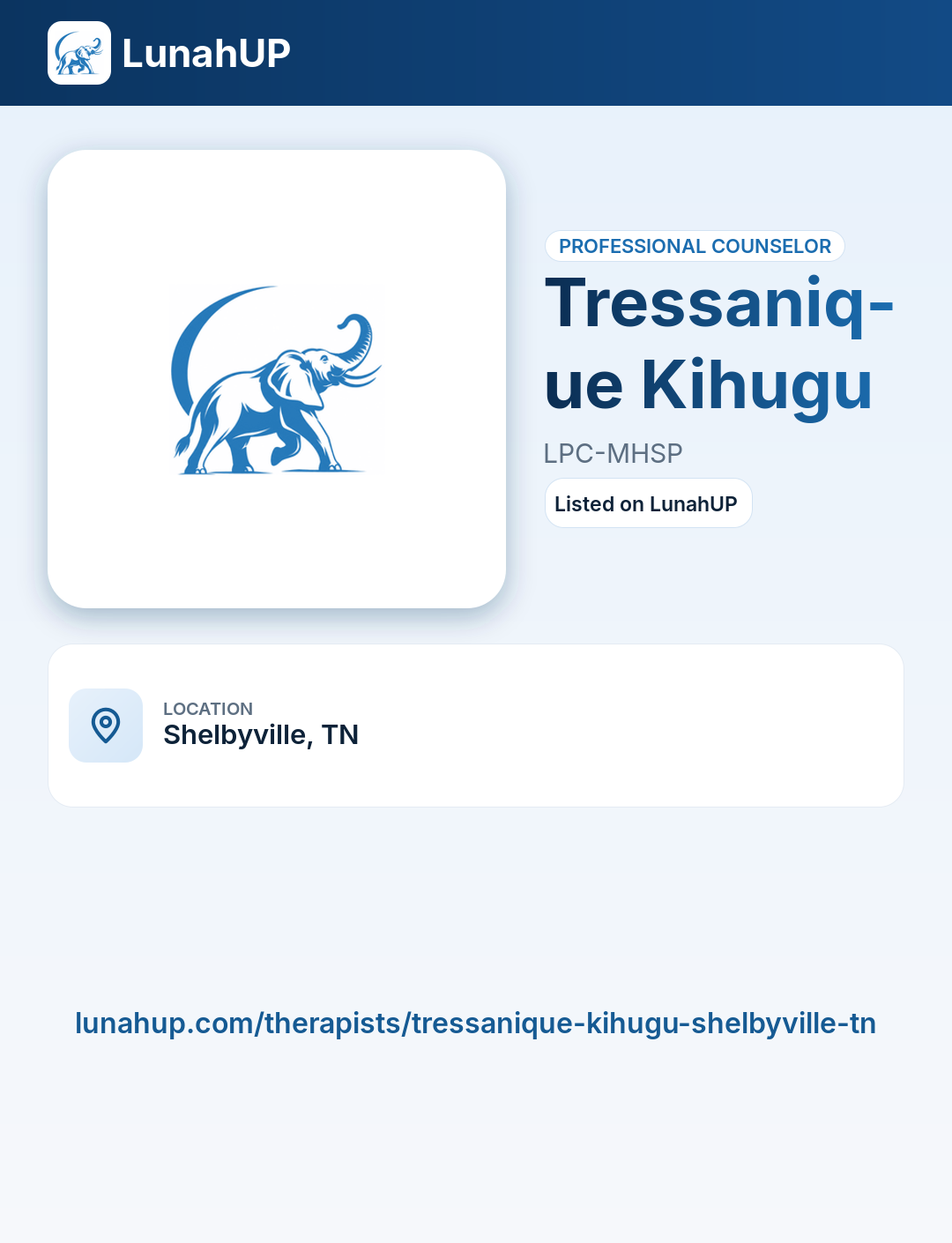 Tressanique Kihugu, LPC-MHSP. Professional counselor. 